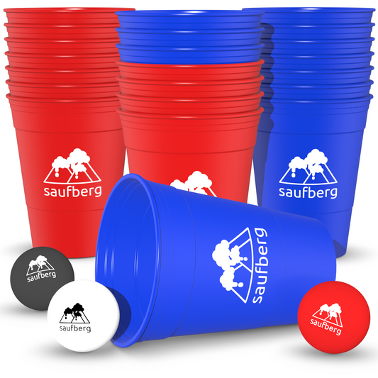 Original Saufberg Mehrweg Beerpong Becher Set Rot-Blau